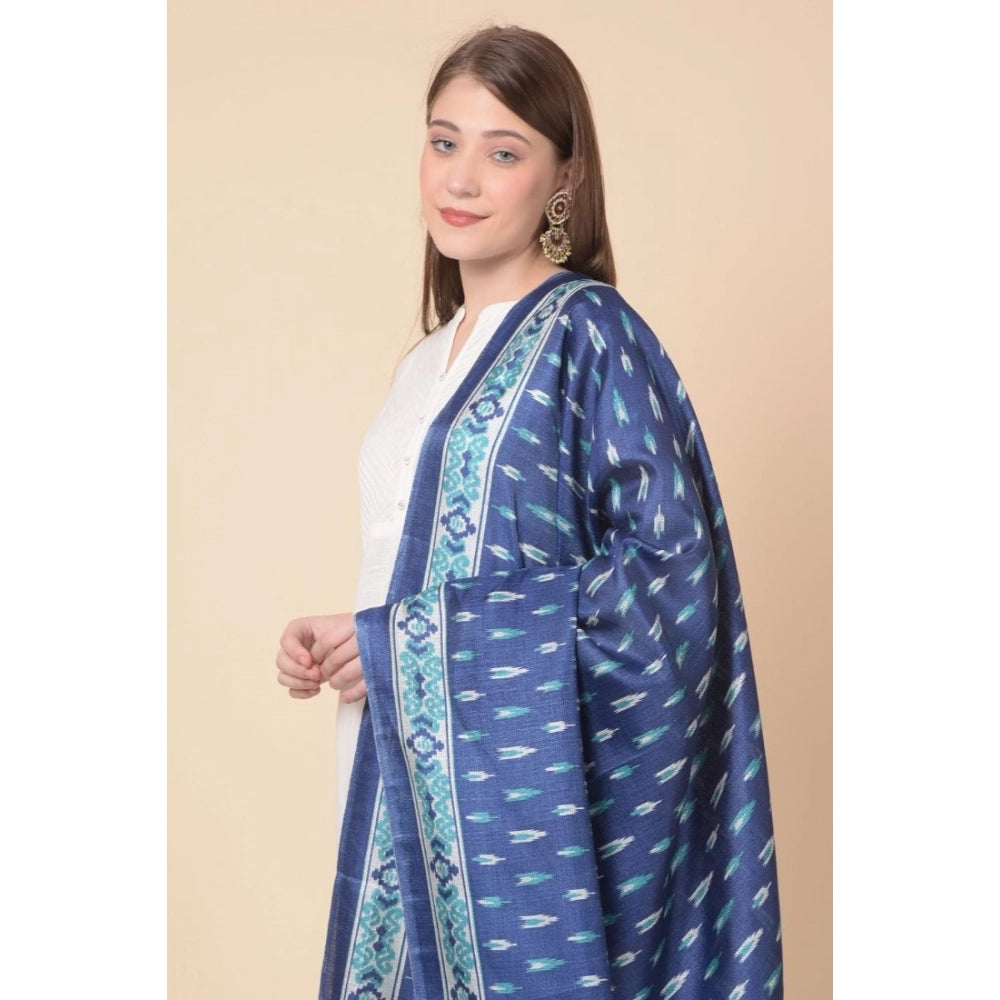 Women's Art Silk Printed Shawl (Blue, Length: 2.25 to 2.50 Mtr)
