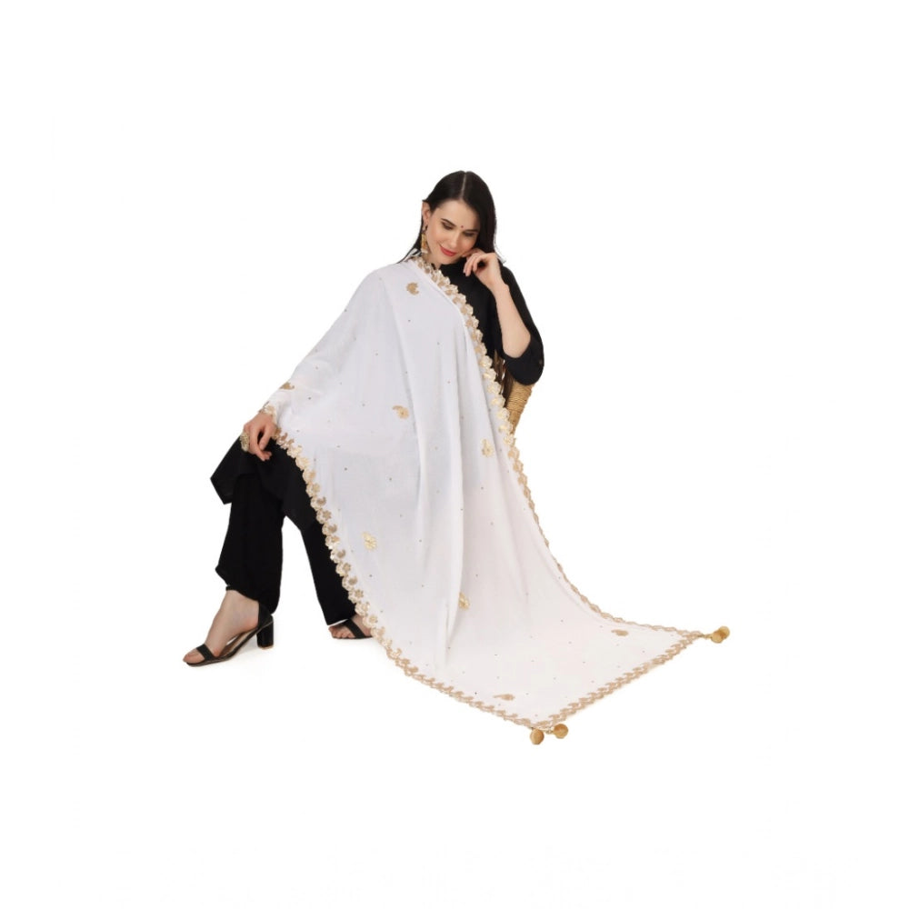Women's Velvet Gotta Patti Shawl (White, Length: 2.25 to 2.50 Mtr)