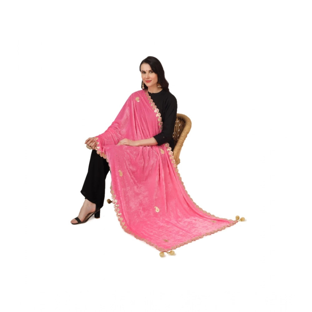Women's Velvet Gotta Patti Shawl (Pink, Length: 2.25 to 2.50 Mtr)