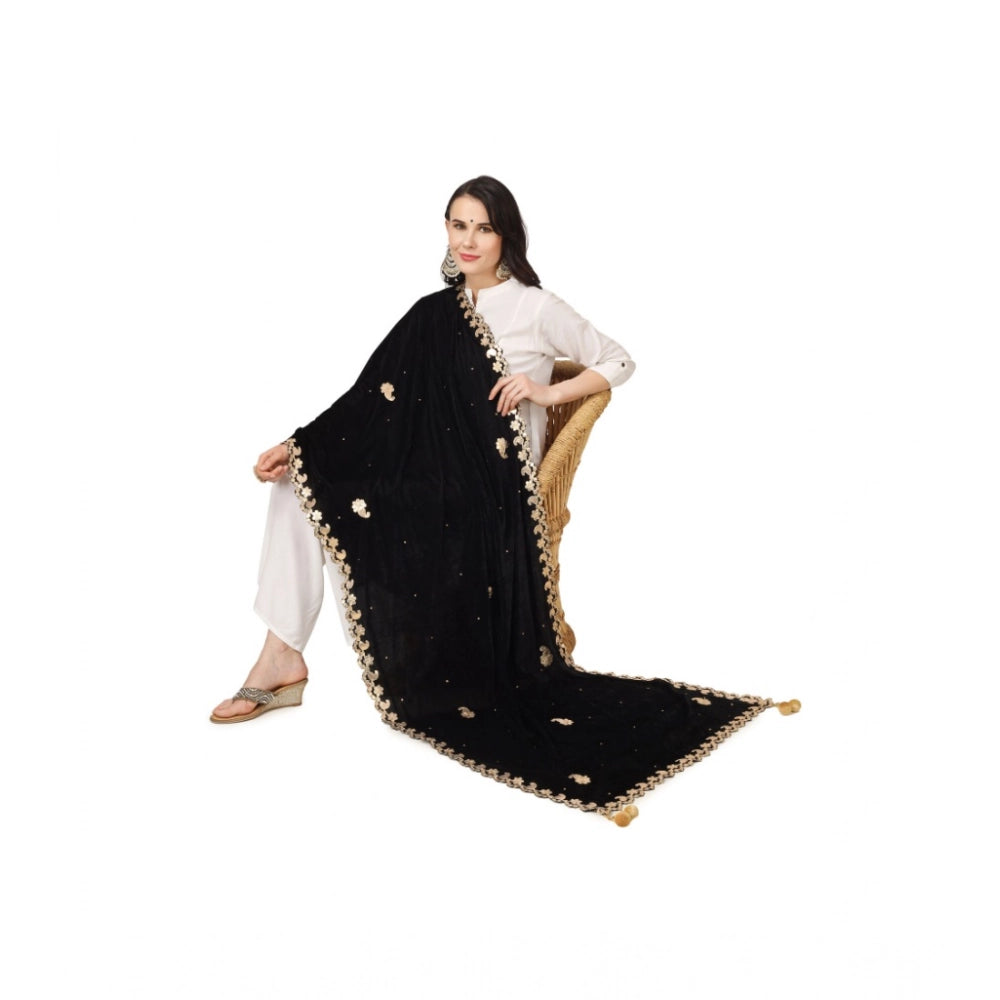Women's Velvet Gotta Patti Shawl (Black, Length: 2.25 to 2.50 Mtr)