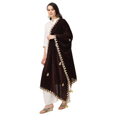 Women's Velvet Gotta Patti Shawl (Brown, Length: 2.25 to 2.50 Mtr)