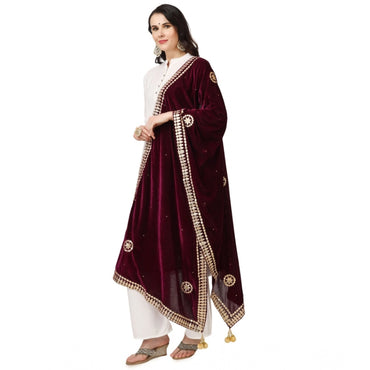 Women's Velvet Gotta Patti Shawl (Purple, Length: 2.25 to 2.50 Mtr)