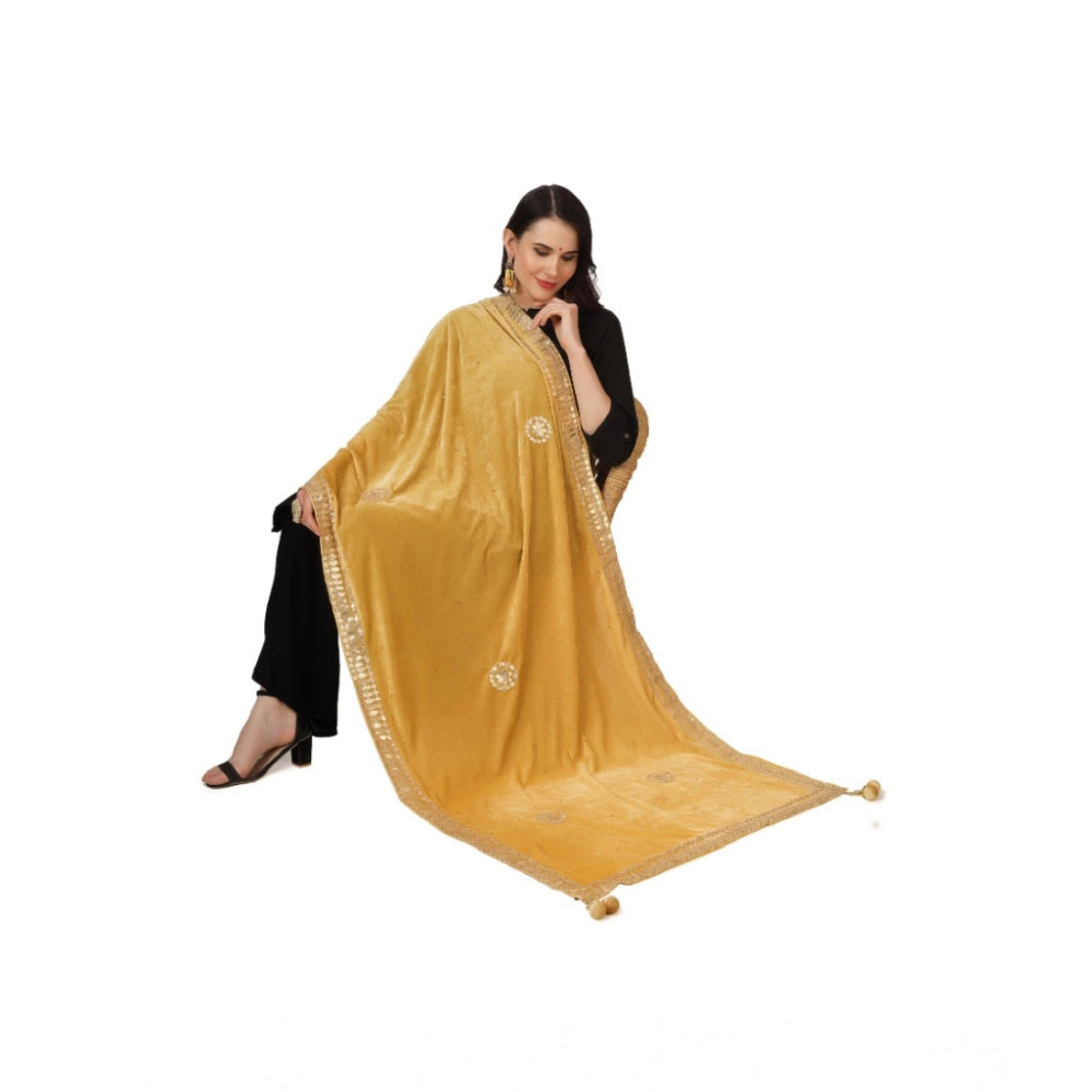 Women's Velvet Gotta Patti Shawl (Yellow, Length: 2.25 to 2.50 Mtr)