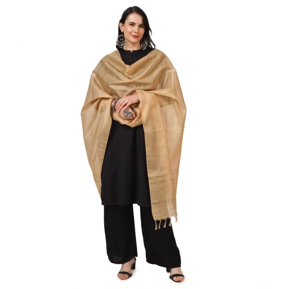 Women's Chanderi Solid Shawl (Gold, Length: 2.25 to 2.50 Mtr)