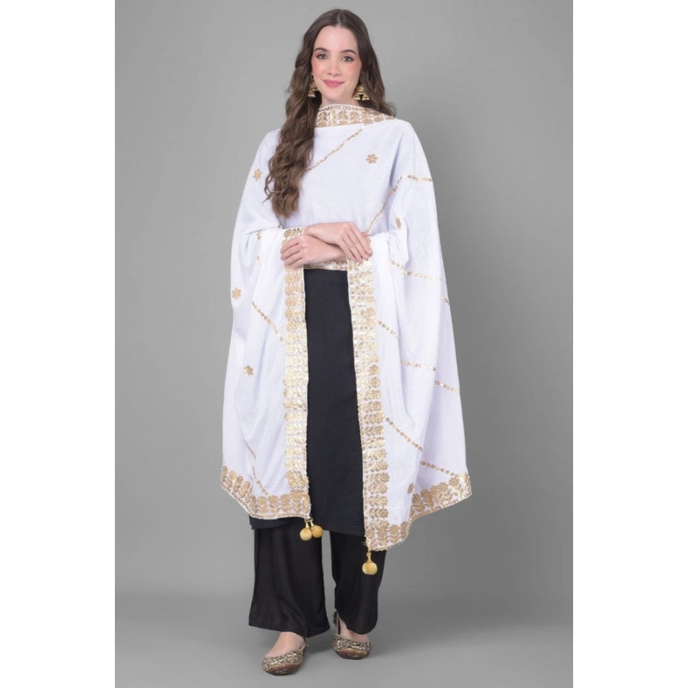 Women's Velvet Gotta Patti Shawl (Off White, Length: 2.25 to 2.50 Mtr)