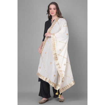 Women's Velvet Gotta Patti Shawl (White, Length: 2.25 to 2.50 Mtr)