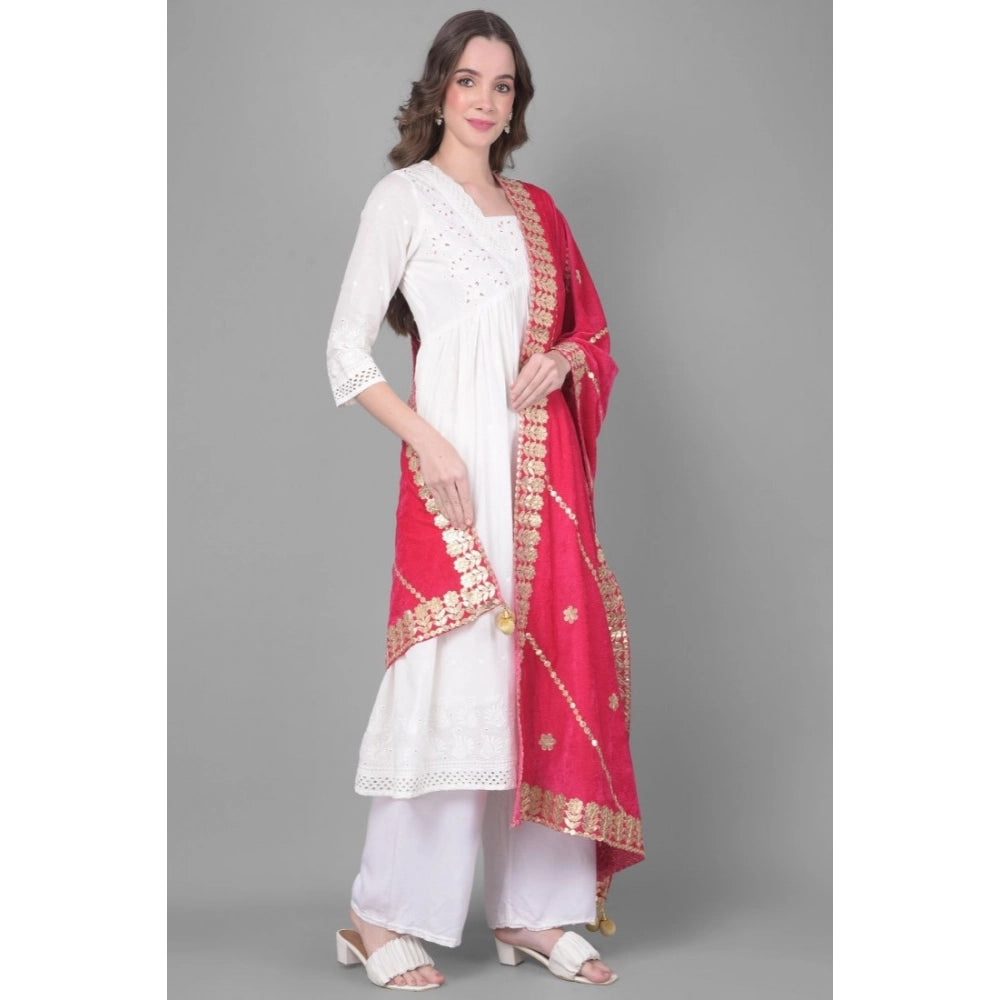 Women's Velvet Gotta Patti Shawl (Pink, Length: 2.25 to 2.50 Mtr)