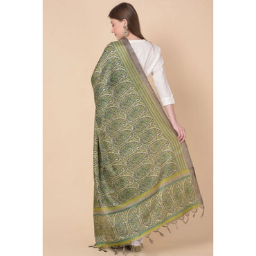 Women's Art Silk Printed Shawl (Green, Length: 2.25 to 2.50 Mtr)