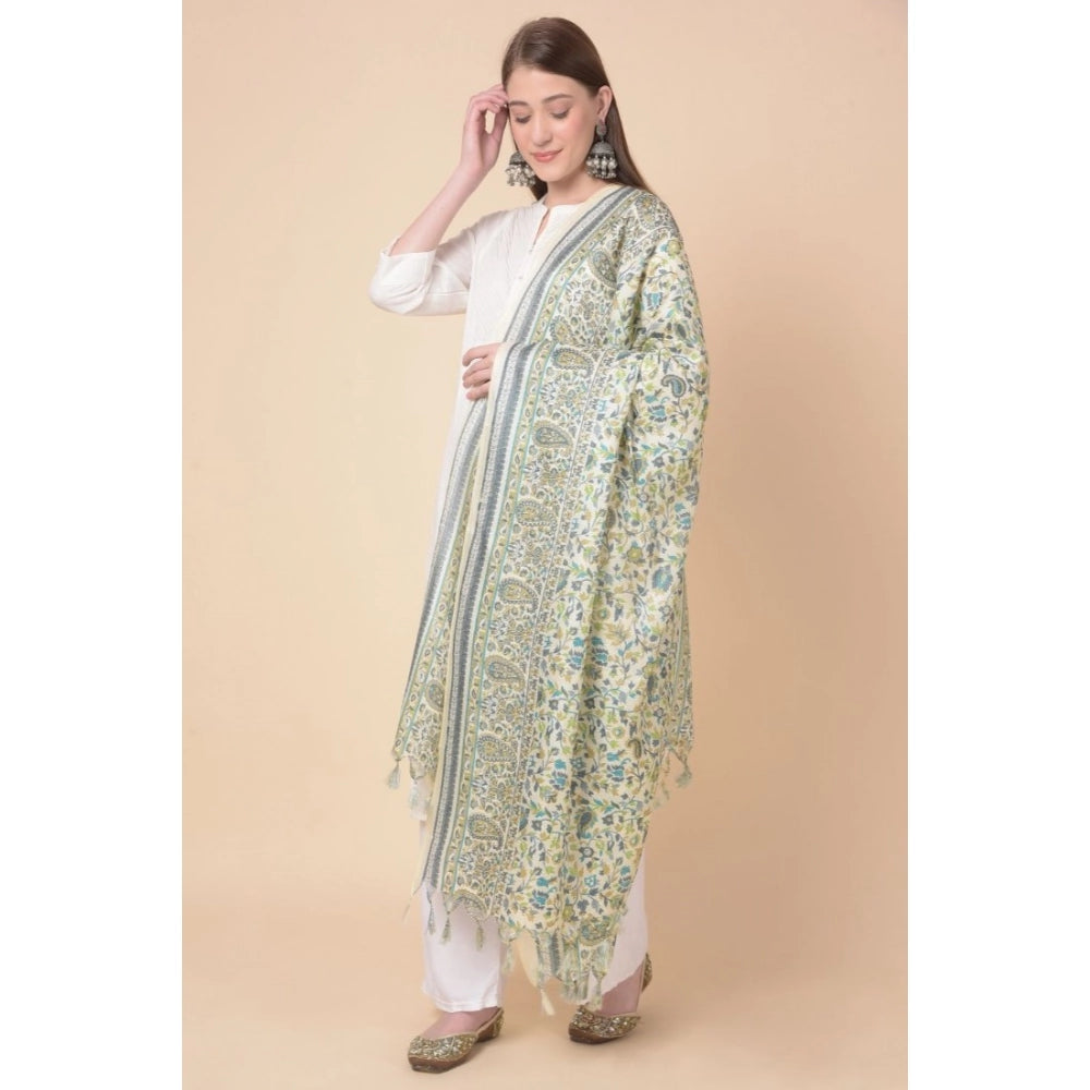 Women's Art Silk Printed Shawl (Off White, Length: 2.25 to 2.50 Mtr)