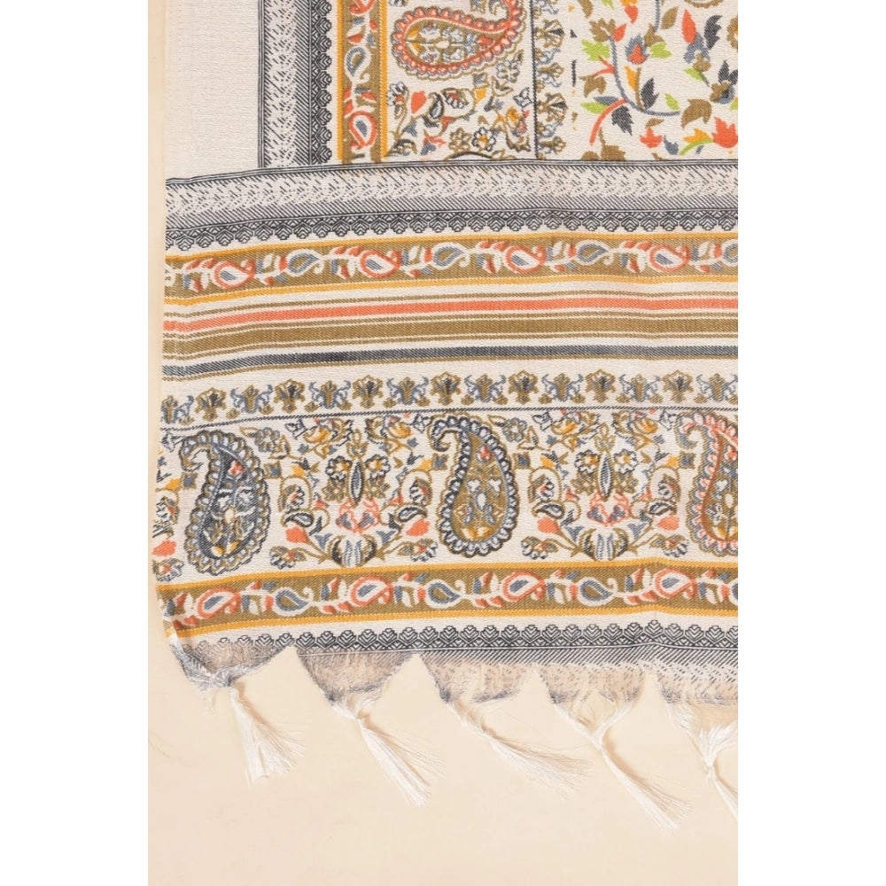 Women's Art Silk Printed Shawl (White, Length: 2.25 to 2.50 Mtr)