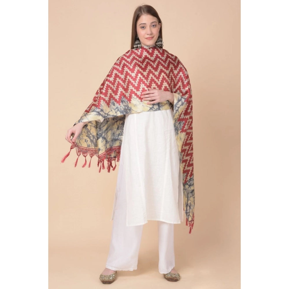 Women's Art Silk Printed Shawl (Maroon, Length: 2.25 to 2.50 Mtr)