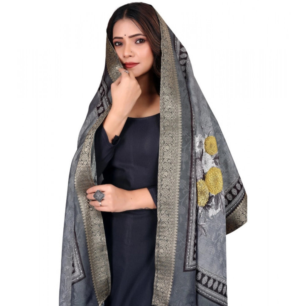 Women's chanderi silk Printed Shawl (Gray, Length: 2 Mtr)