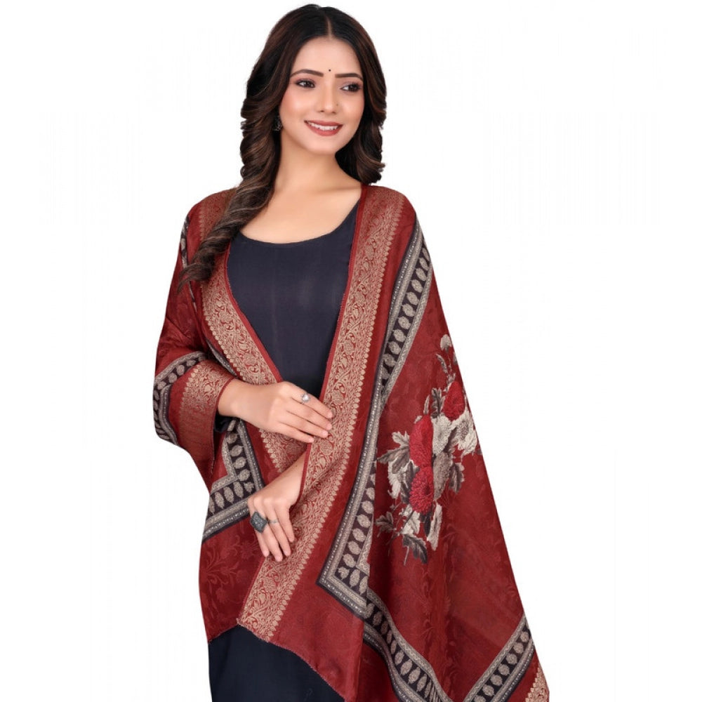 Women's chanderi silk Printed Shawl (Maroon, Length: 2 Mtr)