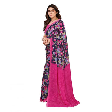 Women's Georgette Printed Saree With Unstitched Blouse 5.5Mtr (Blue)