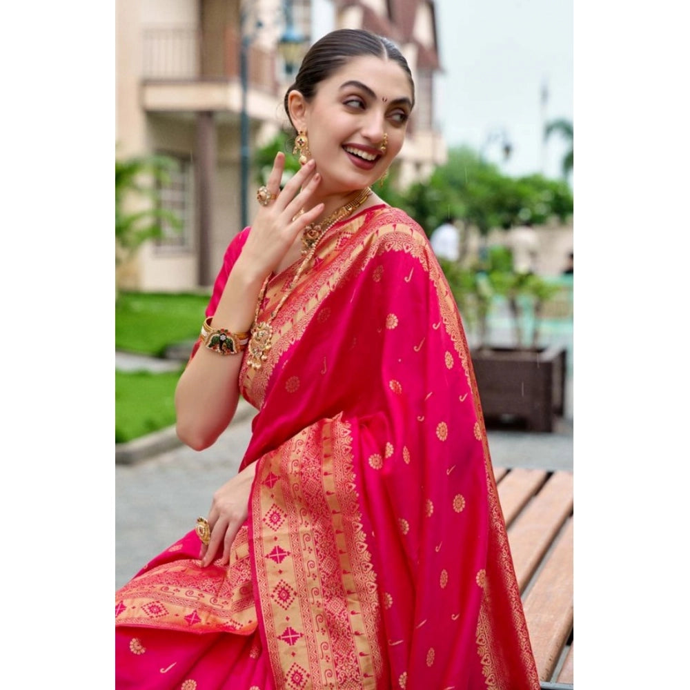 Women's Silk Blend Zari Woven Saree With Unstitched Blouse 5.5Mtr (Red)