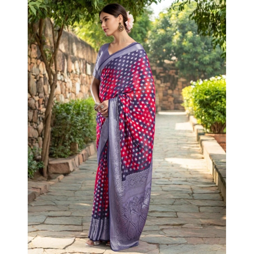 Women's Georgette Weaving Saree With Unstitched Blouse 5.5Mtr (Pink)