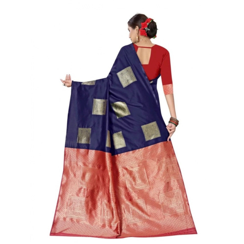 Women's Soft Lichi Silk Printed Saree With Unstitched Blouse 5.5Mtr (Blue)