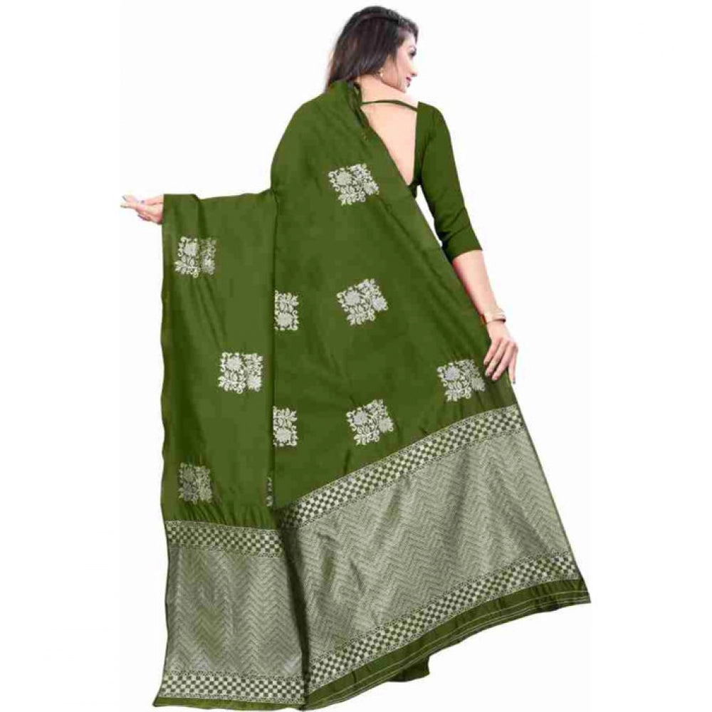 Women's Soft Lichi Silk Printed Saree With Unstitched Blouse 5.5Mtr (Green)