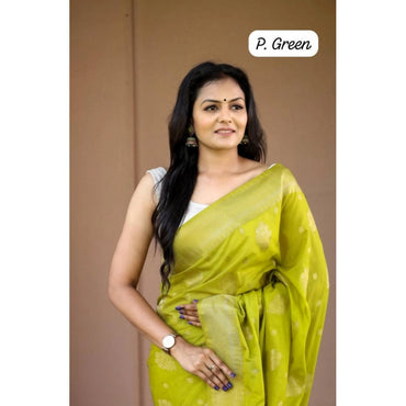 Women's Soft Lichi Silk Printed Saree With Unstitched Blouse 5.5Mtr (Green)