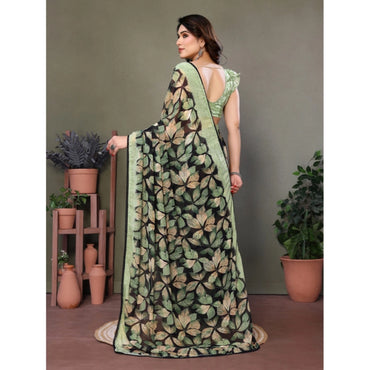 Women's Chiffon Printed Saree With Unstitched Blouse 5.5Mtr (Green)