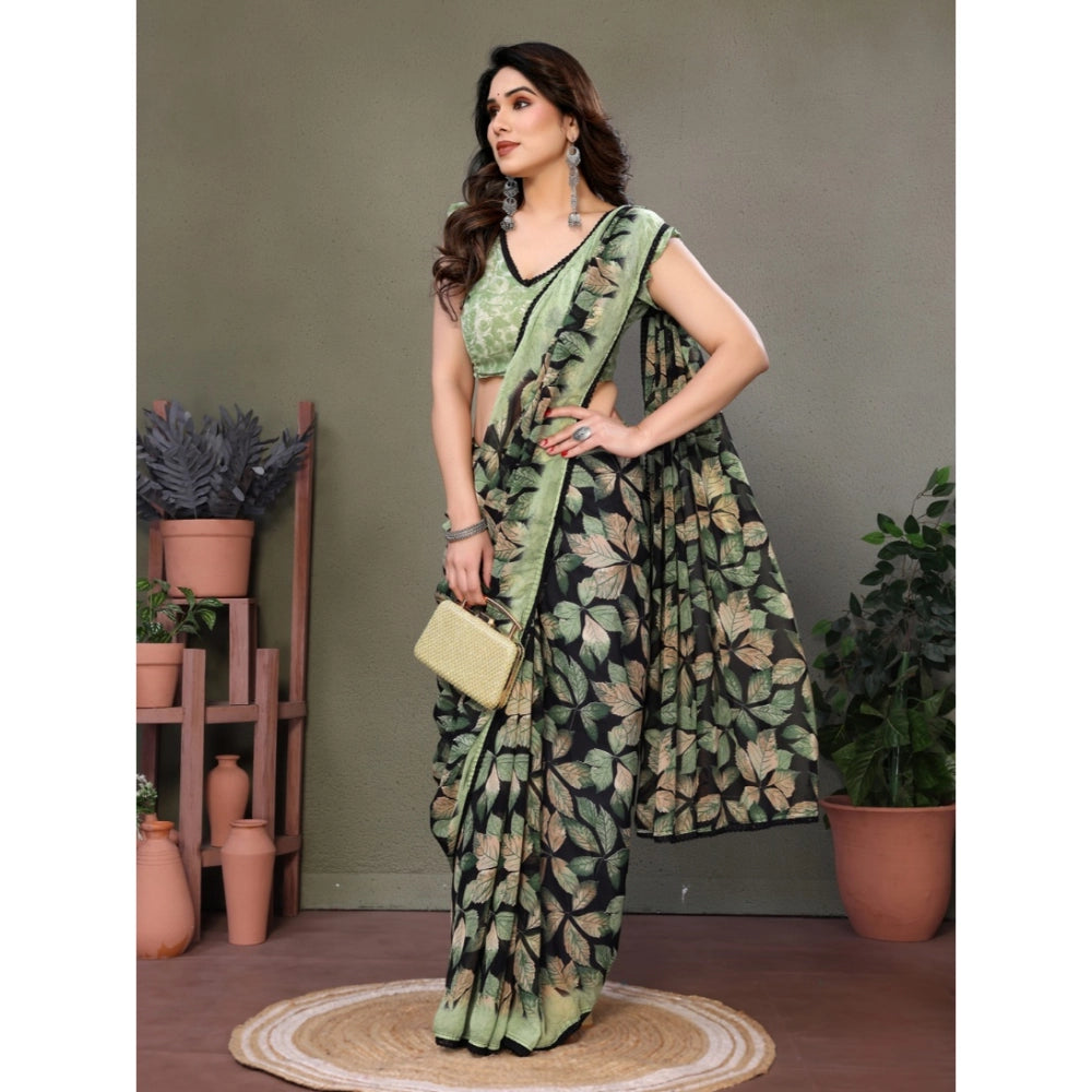 Women's Chiffon Printed Saree With Unstitched Blouse 5.5Mtr (Green)