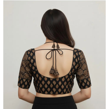 Women's Ajrakh Cotton Printed Sweetheart Padded Blouse (Black 38 Ready (Self Alterable 36–40)
