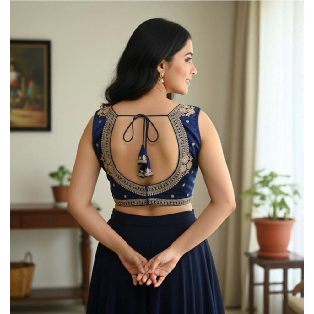 Women's Zimmi Choo Embroidered V-Neck Padded Blouse (Navy 38 Ready (Self Alterable 36–40)