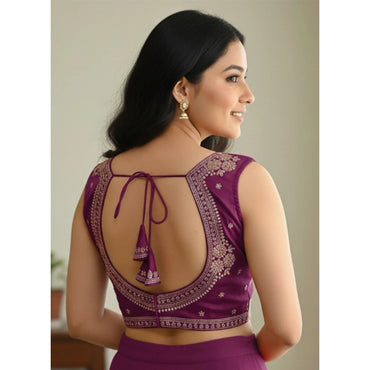 Women's Zimmi Choo Embroidered V-Neck Padded Blouse (Purple 38 Ready (Self Alterable 36–40)