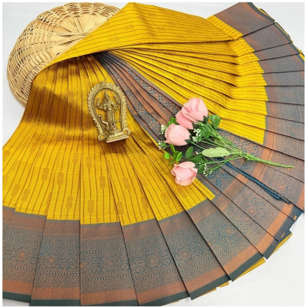 Women's Soft Silk Printed Saree With Unstitched Blouse 5.5Mtr (Golden Yellow)