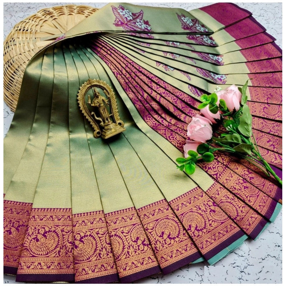 Women's Soft Silk Printed Saree With Unstitched Blouse 5.5Mtr (
Pista Green)