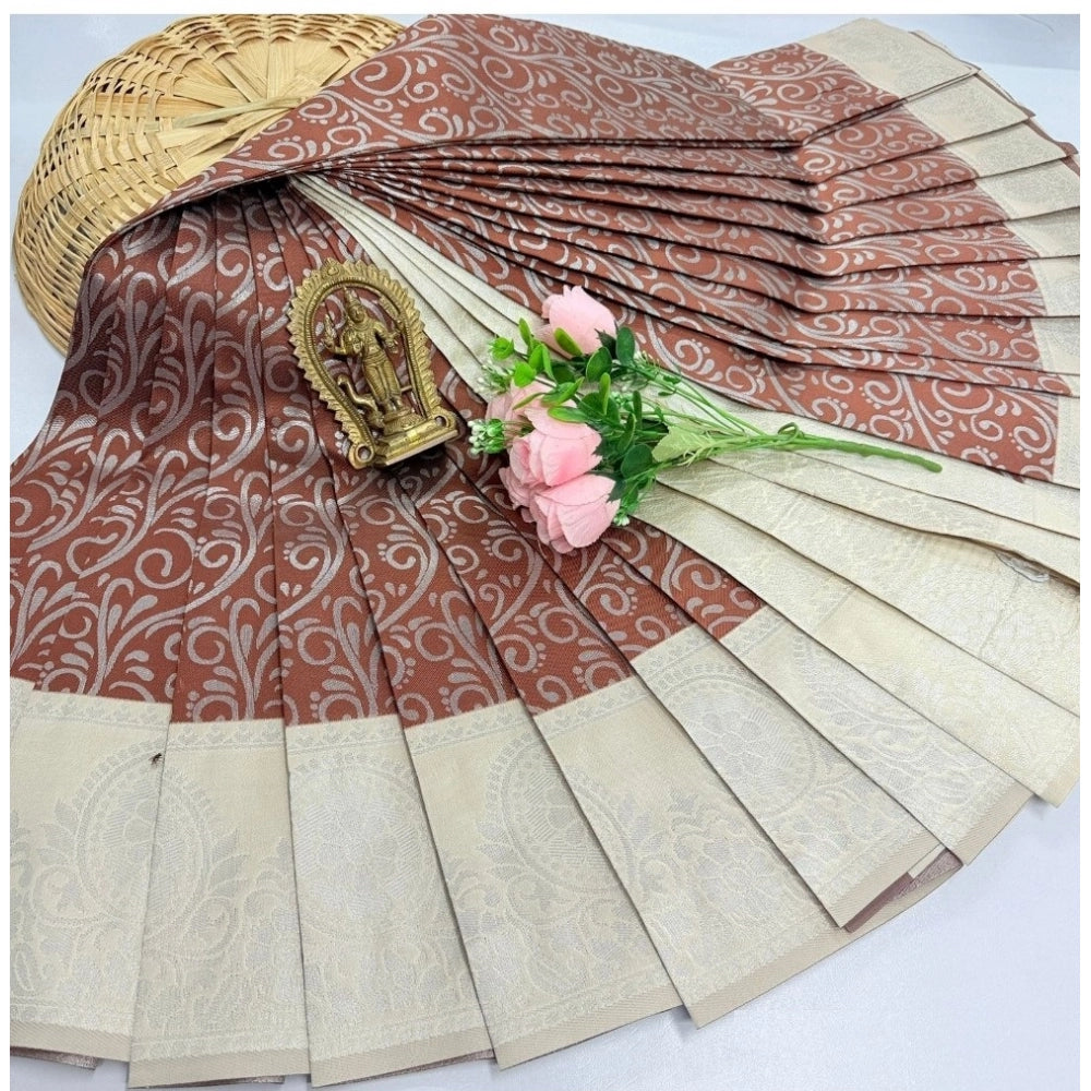 Women's Soft Silk Printed Saree With Unstitched Blouse 5.5Mtr (Brown)