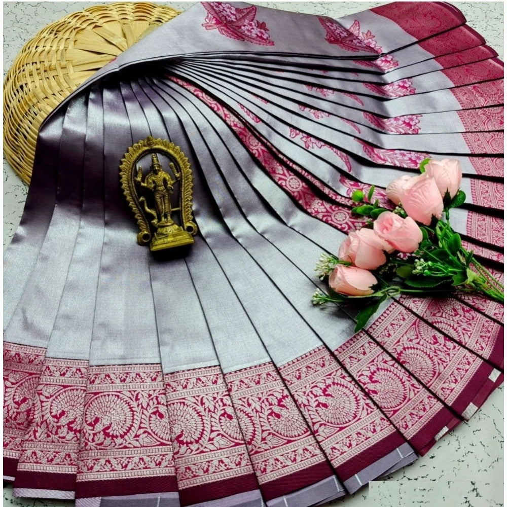 Women's Soft Silk Printed Saree With Unstitched Blouse 5.5Mtr (Dark Grey)