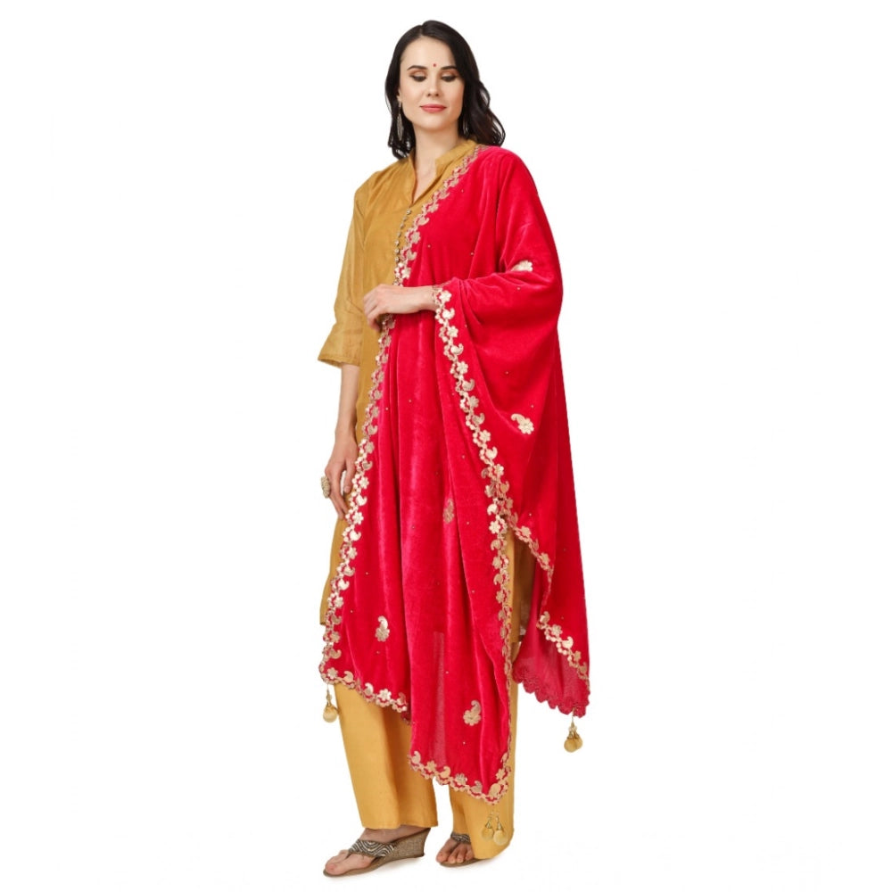 Women's Velvet Gotta Patti Shawl (Pink, Length: 2.25 to 2.50 Mtr)
