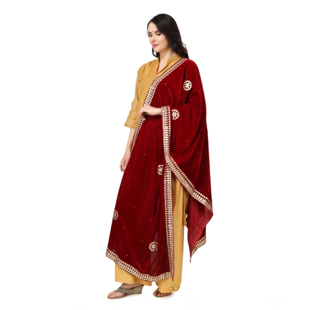 Women's Velvet Gotta Patti Shawl (Maroon, Length: 2.25 to 2.50 Mtr)