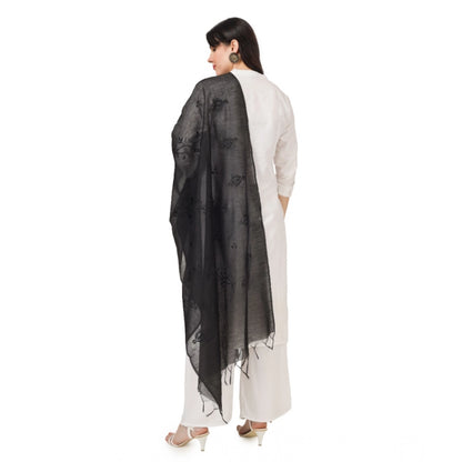 Women's Cotton Embroidered Shawl (Black, Length: 2.25 to 2.50 Mtr)