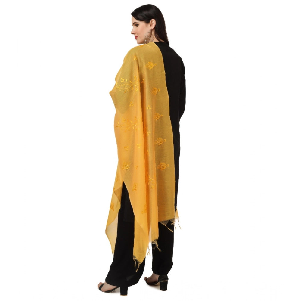 Women's Cotton Embroidered Shawl (Yellow, Length: 2.25 to 2.50 Mtr)