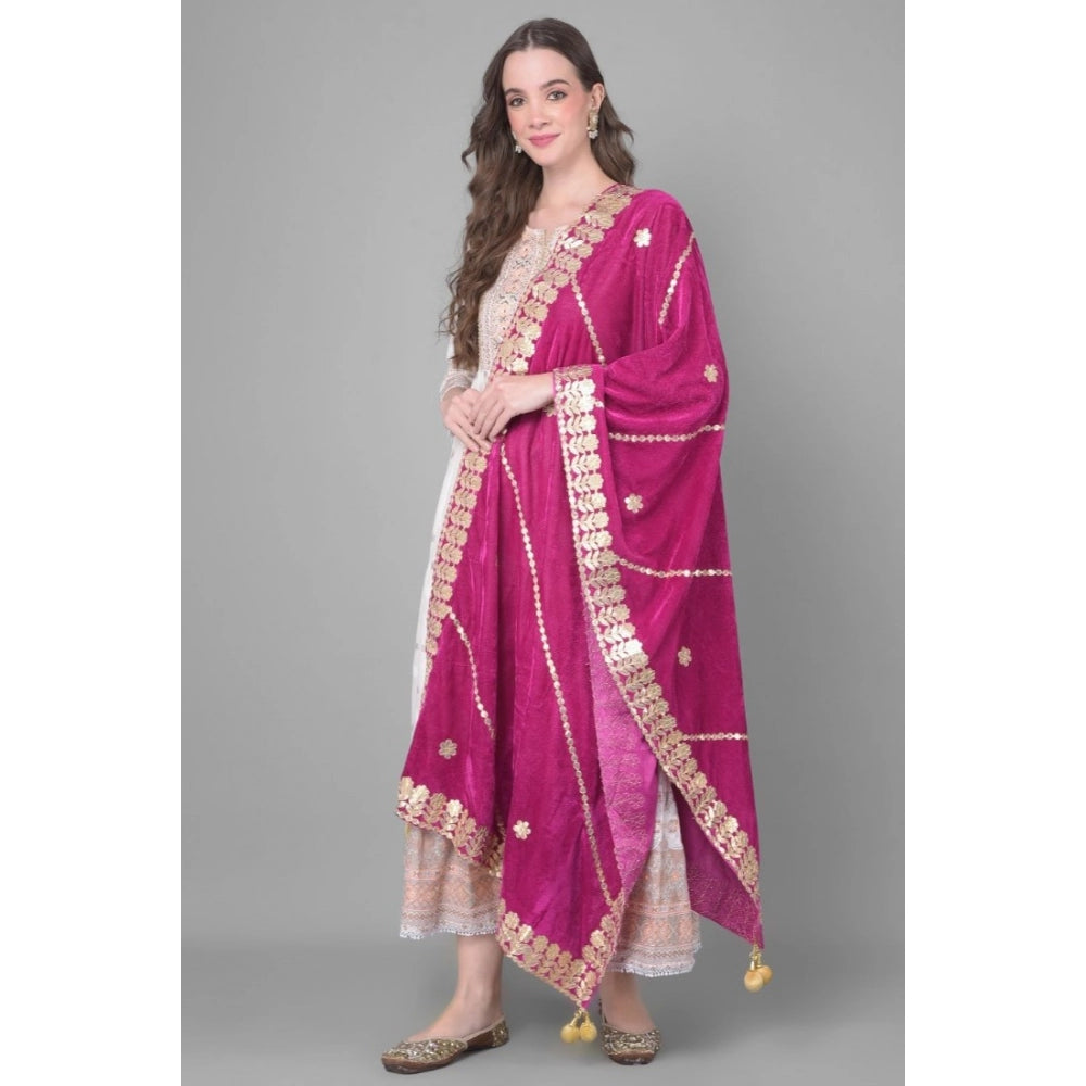 Women's Velvet Gotta Patti Shawl (Purple, Length: 2.25 to 2.50 Mtr)