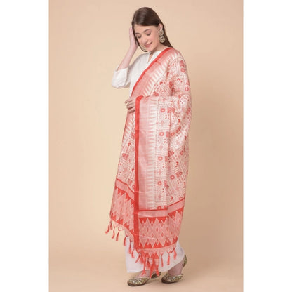 Women's Art Silk Printed Shawl (Orange, Length: 2.25 to 2.50 Mtr)