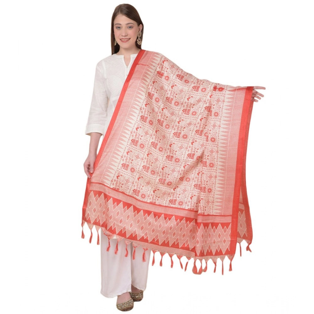 Women's Art Silk Printed Shawl (Orange, Length: 2.25 to 2.50 Mtr)