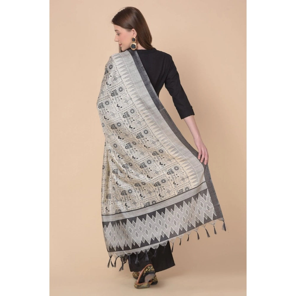Women's Art Silk Printed Shawl (Black, Length: 2.25 to 2.50 Mtr)