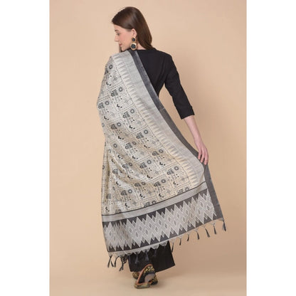 Women's Art Silk Printed Shawl (Black, Length: 2.25 to 2.50 Mtr)