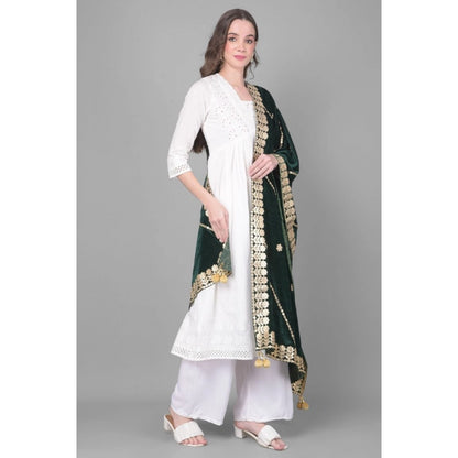 Women's Velvet Gotta Patti Shawl (Green, Length: 2.25 to 2.50 Mtr)