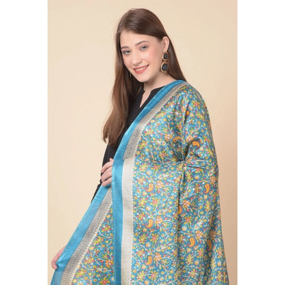 Women's Art Silk Printed Shawl (Turquoise, Length: 2.25 to 2.50 Mtr)