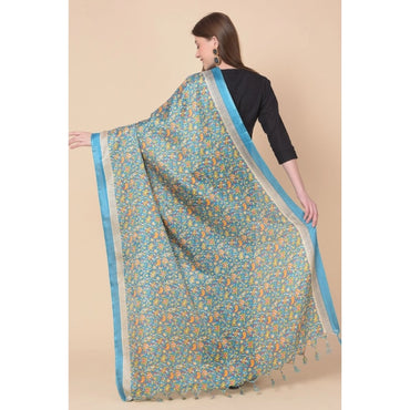 Women's Art Silk Printed Shawl (Turquoise, Length: 2.25 to 2.50 Mtr)