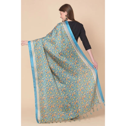 Women's Art Silk Printed Shawl (Turquoise, Length: 2.25 to 2.50 Mtr)