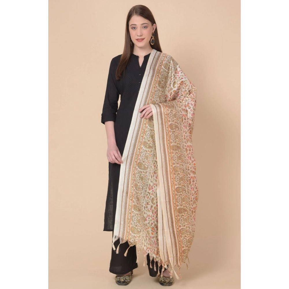 Women's Art Silk Printed Shawl (White, Length: 2.25 to 2.50 Mtr)