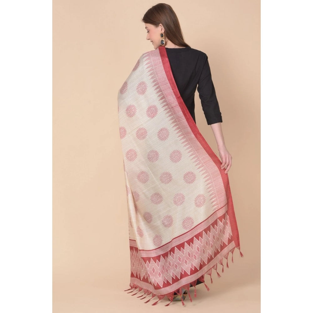 Women's Art Silk Printed Shawl (Maroon, Length: 2.25 to 2.50 Mtr)