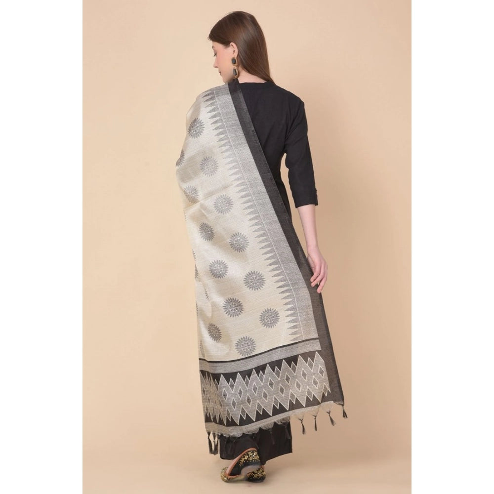 Women's Art Silk Printed Shawl (Black, Length: 2.25 to 2.50 Mtr)