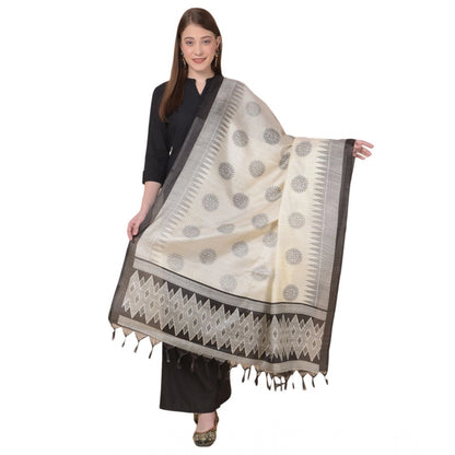 Women's Art Silk Printed Shawl (Black, Length: 2.25 to 2.50 Mtr)