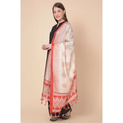 Women's Art Silk Printed Shawl (Red, Length: 2.25 to 2.50 Mtr)